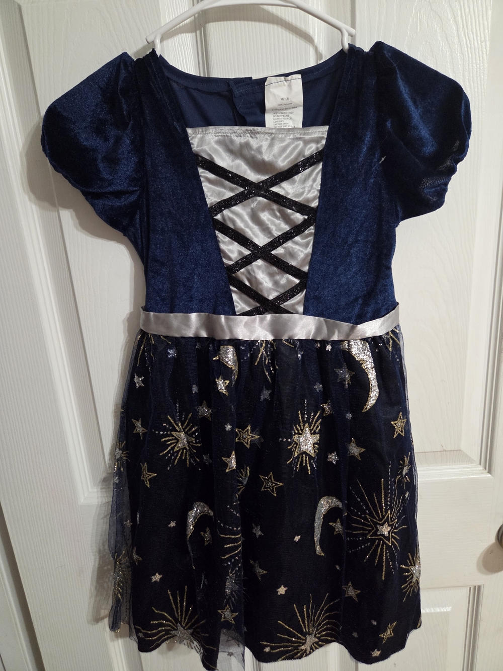 Kids Velvet Star & Moon Costume Dress - Navy Blue